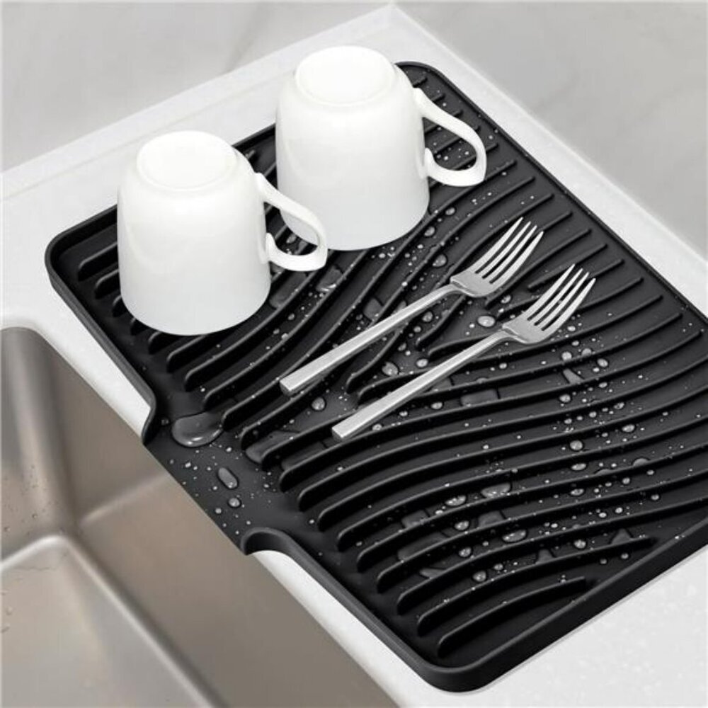 Silicone Dish Drying Mat Kitchen Counter Non Slip Heat Resistant Draining Pad